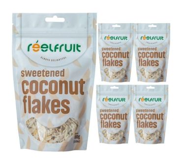 Reelfruit Organic, Vegan And Gluten Free Sweetened Coconut Flakes 100g Combo (Pack of 5)